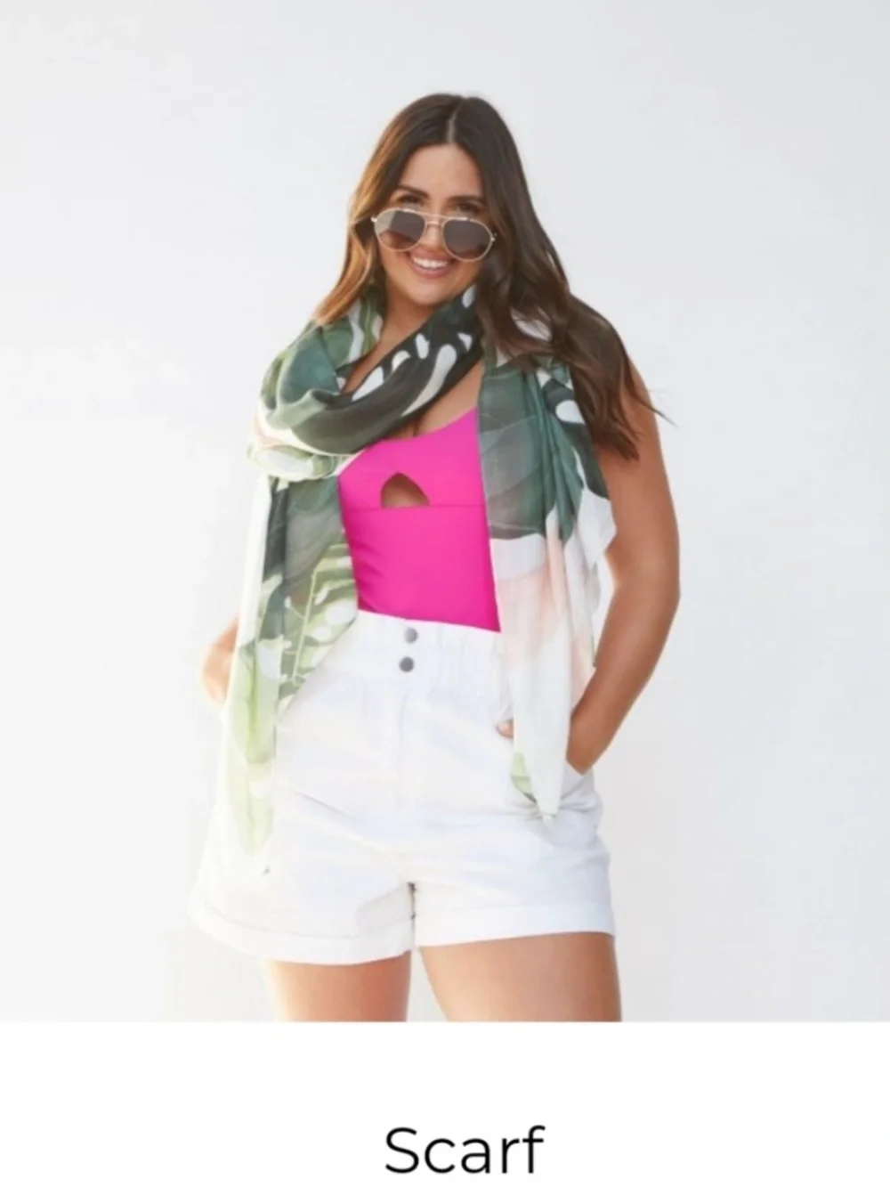 Virginia Wolf Tropical Multi Wear Wrap Palm Leaves Pink and Green Scarf